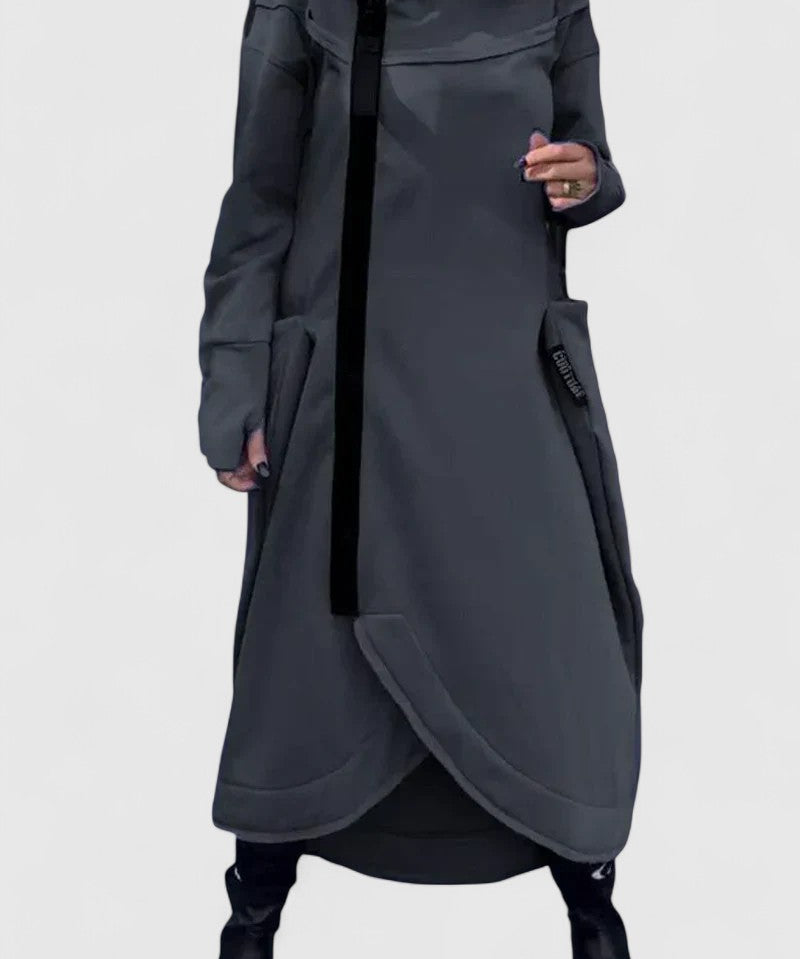 MARIE-Dlouhý kabát s kapucí a zipem