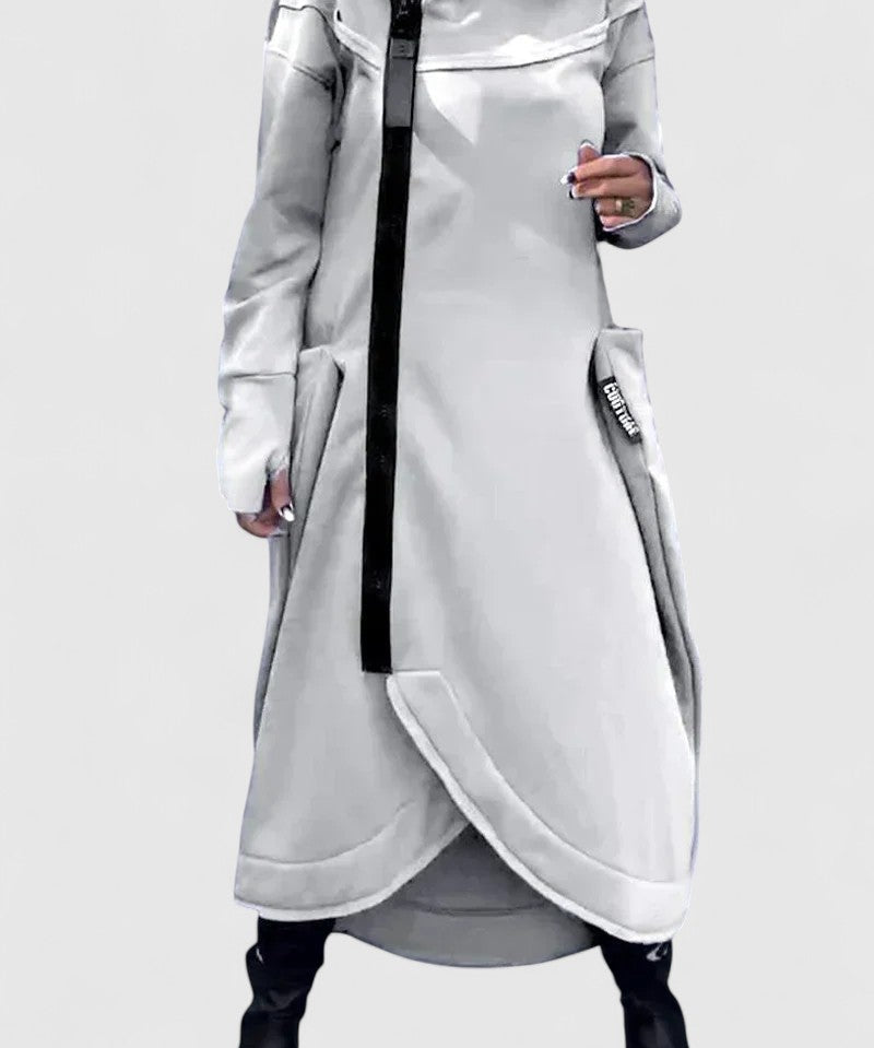 MARIE-Dlouhý kabát s kapucí a zipem