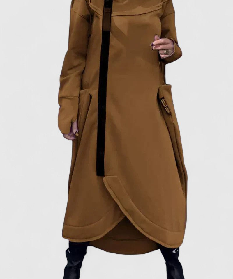 MARIE-Dlouhý kabát s kapucí a zipem