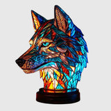 Skleněná lampa s designem vlka a peří