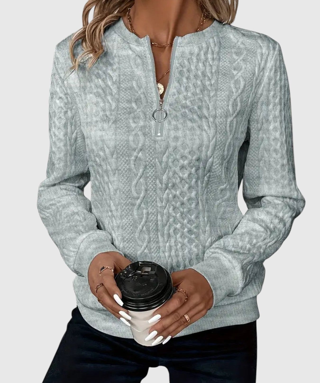 Amalie - Pletený svetr s copánkovým vzorem na zip