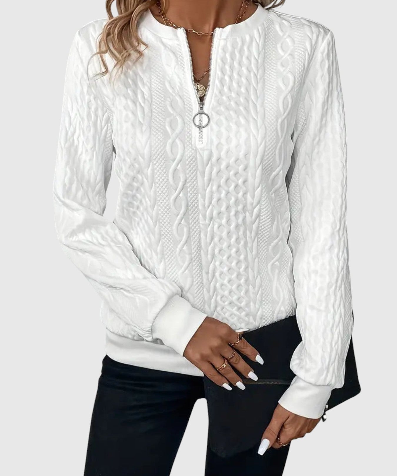 Amalie - Pletený svetr s copánkovým vzorem na zip