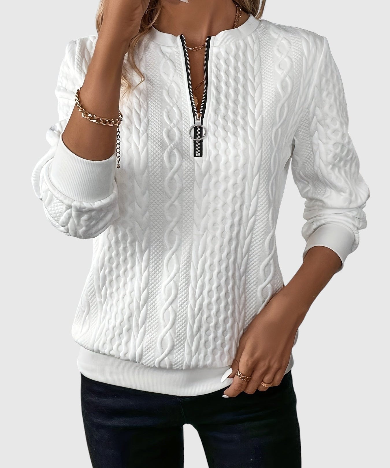 Amalie - Pletený svetr s copánkovým vzorem na zip