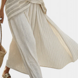 Souprava z bambusového lnu Daisy s elegantním pruhovaným tričkem a volnými kalhotami pro moderní a pohodlný styl