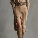 Dámské hnědé módní semišové midi šaty Alelie