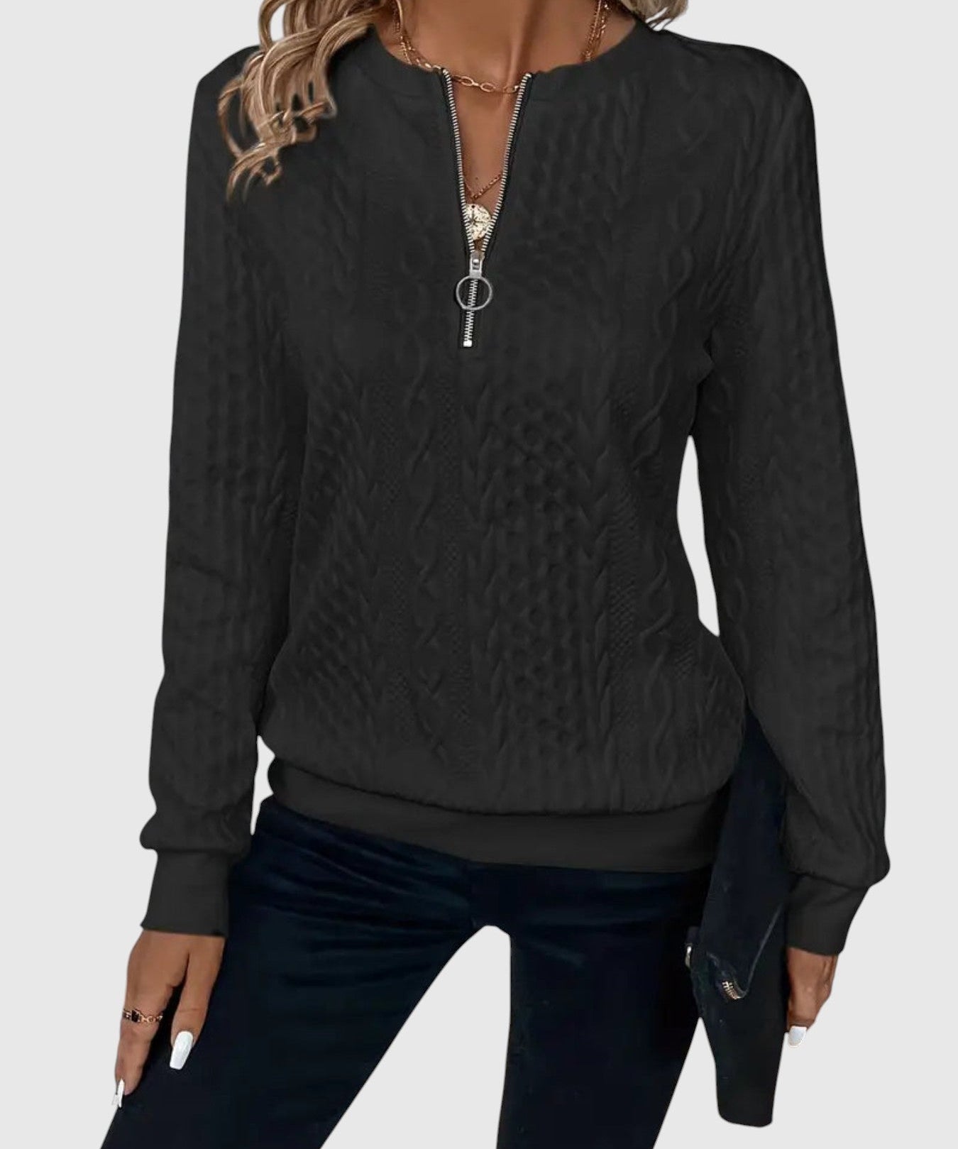 Amalie - Pletený svetr s copánkovým vzorem na zip