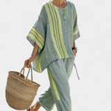 Sada z lněného bambusu s okouzlující levandulí a detaily v žlutém pruhu