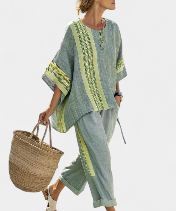 Sada z lněného bambusu s okouzlující levandulí a detaily v žlutém pruhu