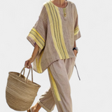 Sada z lněného bambusu s okouzlující levandulí a detaily v žlutém pruhu