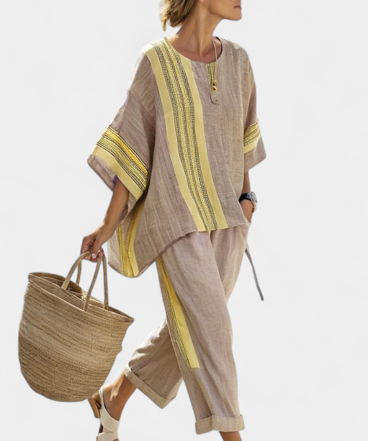 Sada z lněného bambusu s okouzlující levandulí a detaily v žlutém pruhu