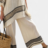 Souprava Středomoří Daisy z bambusového lnu s elegantními červenými a zelenými pruhy