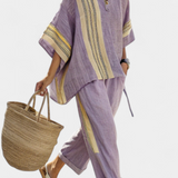 Sada z lněného bambusu s okouzlující levandulí a detaily v žlutém pruhu