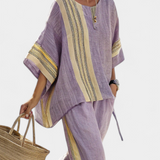 Sada z lněného bambusu s okouzlující levandulí a detaily v žlutém pruhu