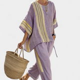 Sada z lněného bambusu s okouzlující levandulí a detaily v žlutém pruhu