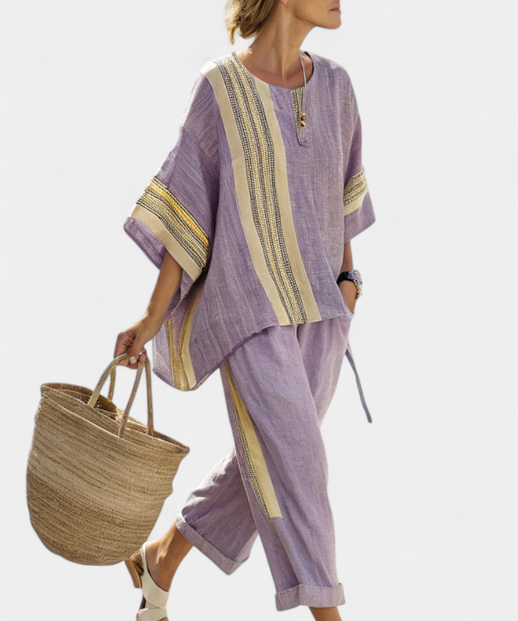 Sada z lněného bambusu s okouzlující levandulí a detaily v žlutém pruhu