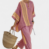 Sada z lněného bambusu s okouzlující levandulí a detaily v žlutém pruhu