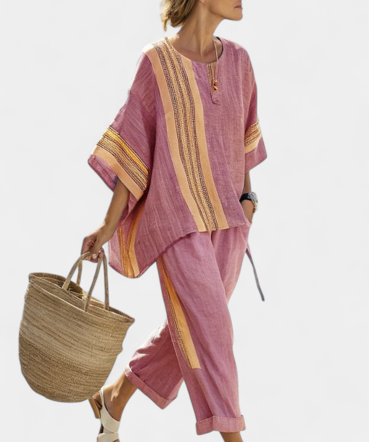 Sada z lněného bambusu s okouzlující levandulí a detaily v žlutém pruhu