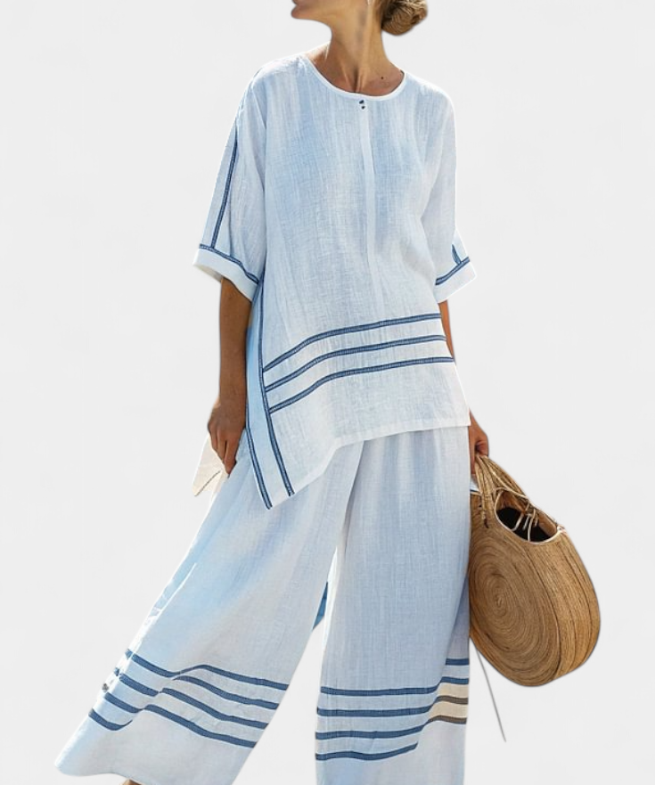 Overal s širokými pruhy a asymetrickým střihem - moderní a pohodlný styl