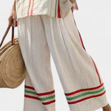 Souprava Mediterranean Daisy z bambusového lnu s elegantními červenými a zelenými pruhy