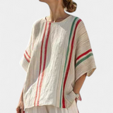 Souprava Mediterranean Daisy z bambusového lnu s elegantními červenými a zelenými pruhy