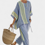 Sada z lněného bambusu s okouzlující levandulí a detaily v žlutém pruhu