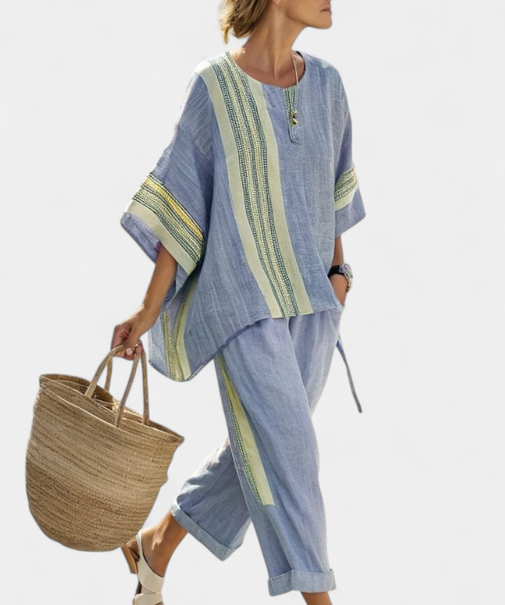 Sada z lněného bambusu s okouzlující levandulí a detaily v žlutém pruhu