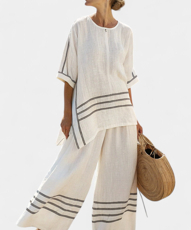 Overal s širokými pruhy a asymetrickým střihem - moderní a pohodlný styl