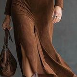 Felicity Retro Western Styl Límcový Falešný Semiš Rozparkový Midi Šaty (včetně pásku)