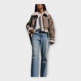 Kožená bunda s podšívkou a páskem