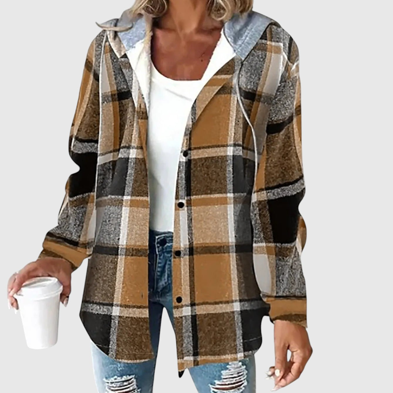 Maya – Kostkovaný ležérní kabát s kapucí