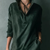 Isna Zelené Volné Suedové Sako Midi Šaty s Dlouhým Rukávem