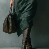 Isna Zelené Volné Suedové Sako Midi Šaty s Dlouhým Rukávem