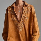 Šaty midi s volným límcem a potiskem, V- výstřih, dlouhý rukáv