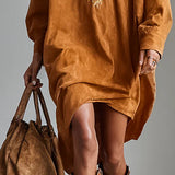 Šaty midi s volným límcem a potiskem, V- výstřih, dlouhý rukáv