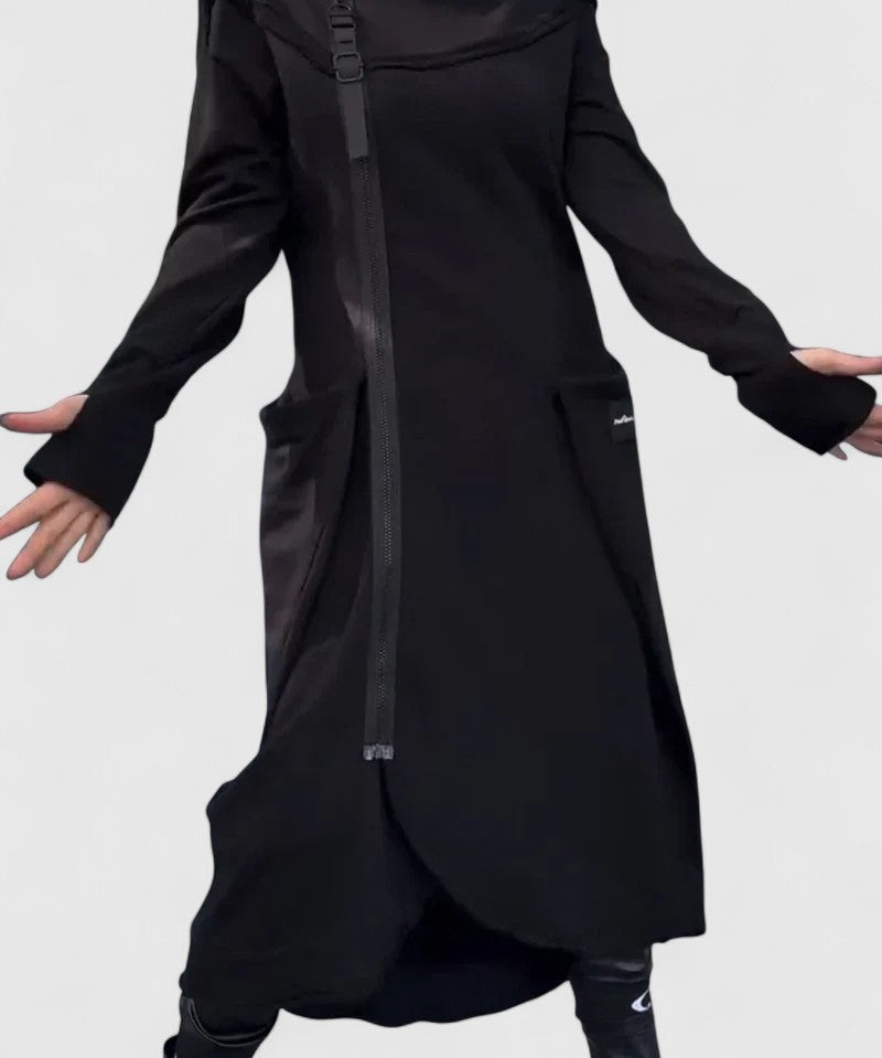 MARIE-Dlouhý kabát s kapucí a zipem