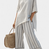 Sada Daisy s Asymetrickým Tričkem a Pruhovanými Kalhotami pro Moderní a Elegantní Styl