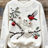 Dámské Vánoční Roztomilé Kočičí Umění Tisk Flanelová Mikina