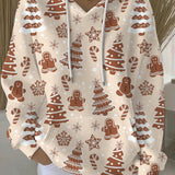 Dámský vánoční potisk volný svetr s kapucí