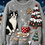 Dámské Retro Vánoční Zvířecí Umělecké Tiskové Pohodlné Flanelové Mikiny