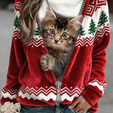 Dámské Retro Vánoční Zvířecí Umění Tisk Příjemný Flanelový Svetřík