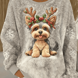 Dámský sladký vánoční pes umělecký tisk casual flanelová mikina